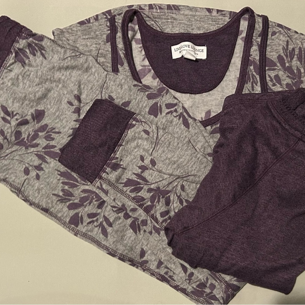 Live Love Lounge Floral Pajama Set - Purple and Gray